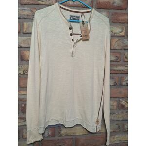Jeremiah Henley Shirt Medium Cream Slub Cotton Button Front NWT
